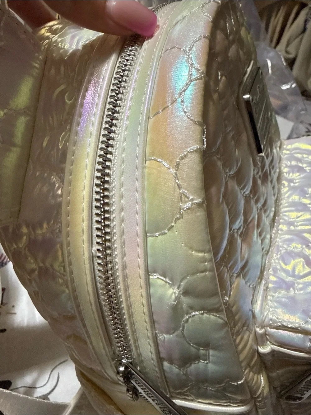 Loungefly Iridescent Cream Mickey Ear Mini Backpack